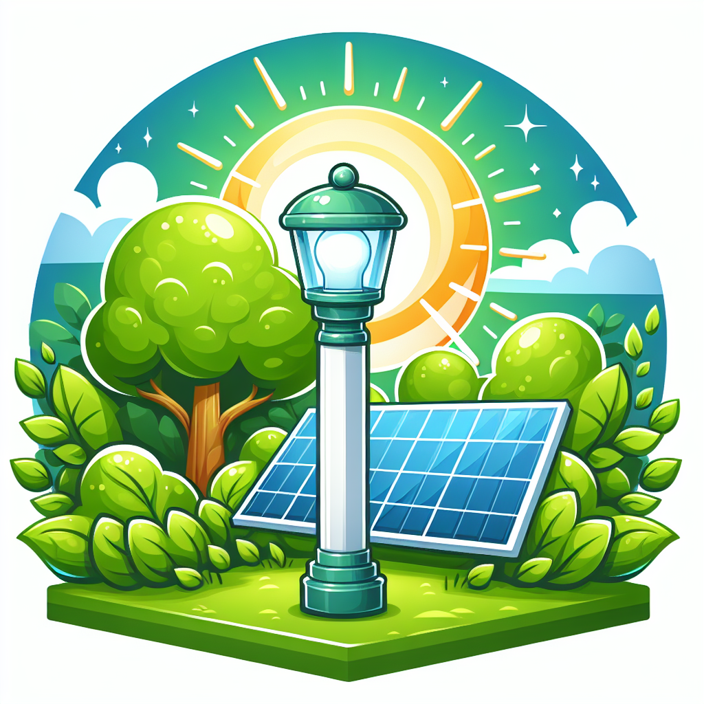 The image for the "Solar Lamp Post" article would feature a cartoon-like solar lamp post standing tall with a glowing light on top, surrounded by greenery and a bright sun in the background. The design would be simple and colorful, highlighting the eco-friendly and cost-efficient nature of solar lamp post lights.
